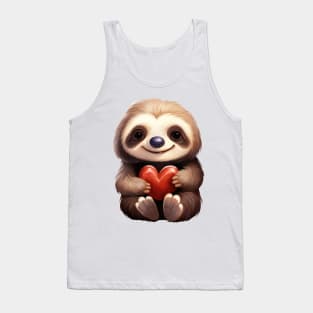 Valentine Sloth Holding Heart Tank Top